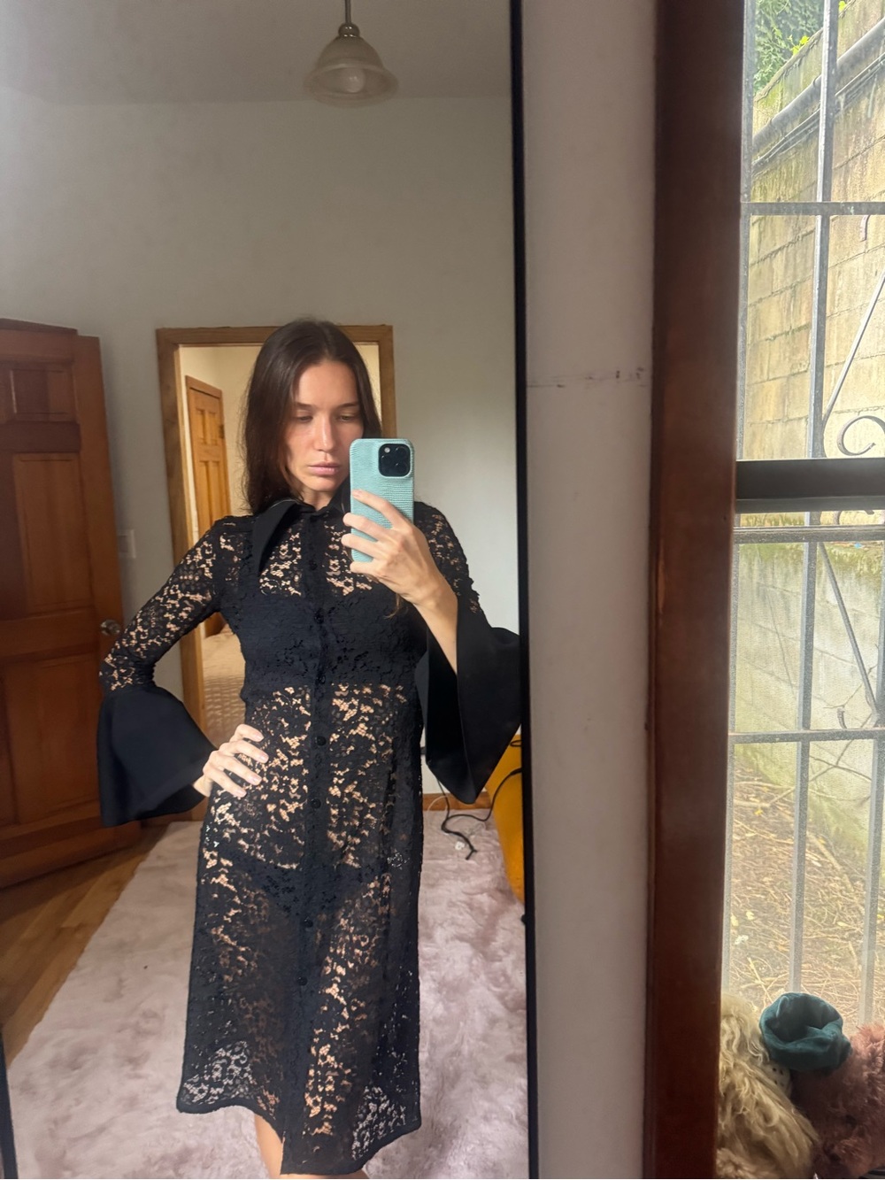 Proenza Schouler Black Lace Long-Sleeve Sheath Dress - Picture 3 of 7